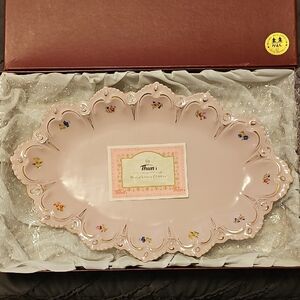 Pink Floral Oval Vintage Serving Platter